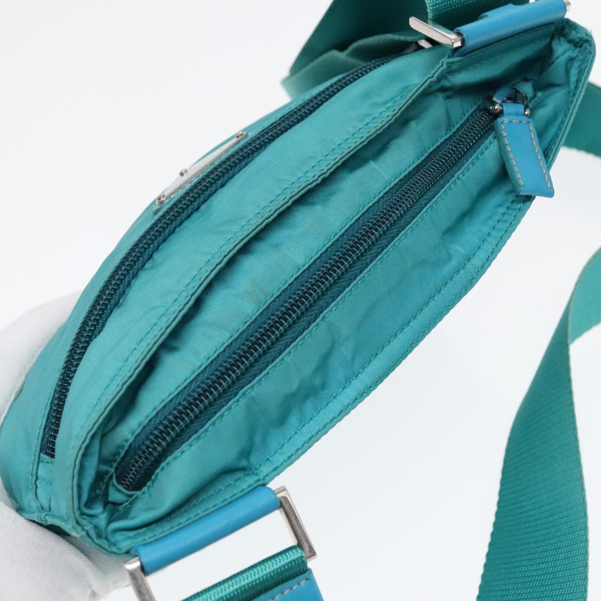 PRADA Shoulder Bag Nylon Turquoise Blue Auth 91013