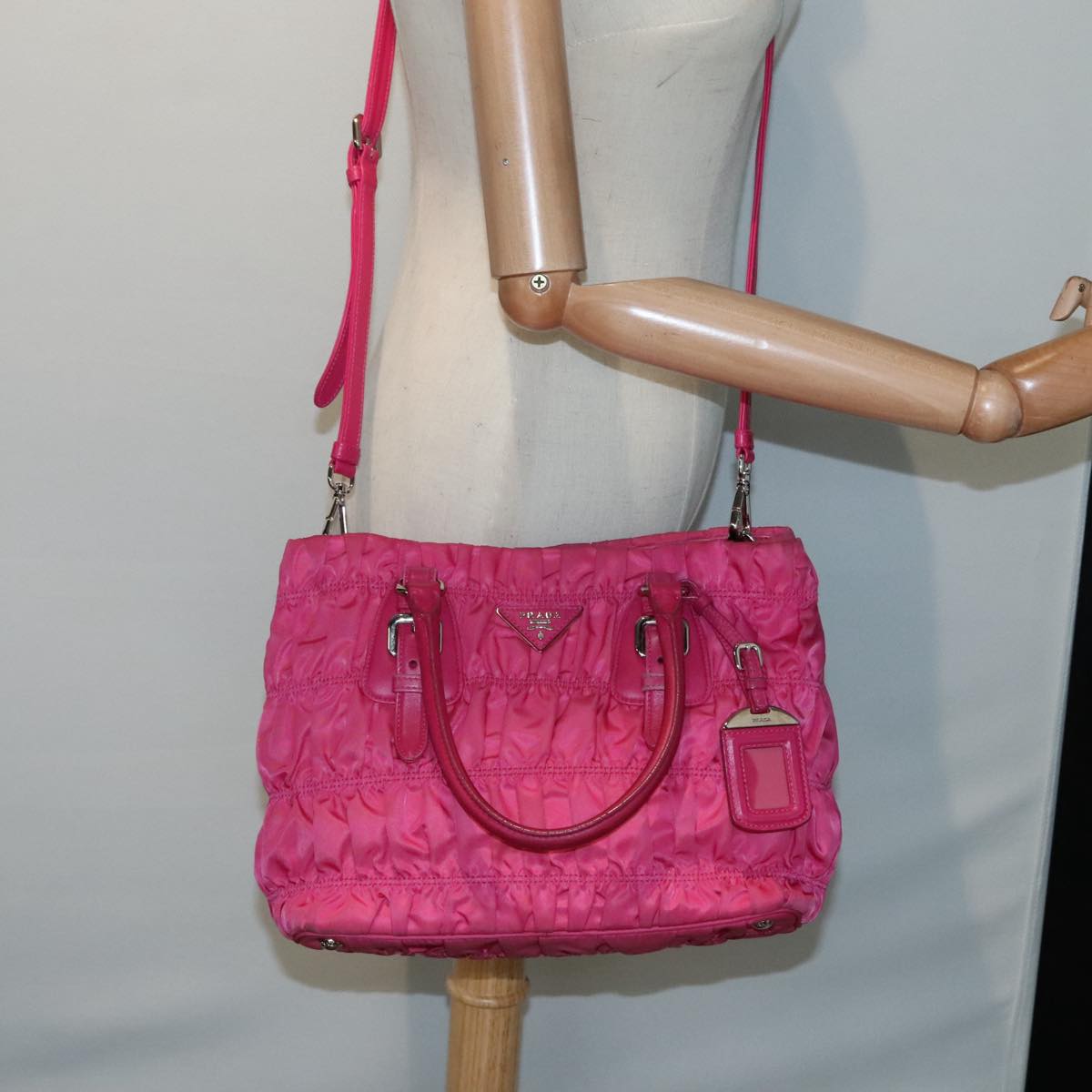 PRADA Hand Bag Nylon 2way Pink Auth 91015