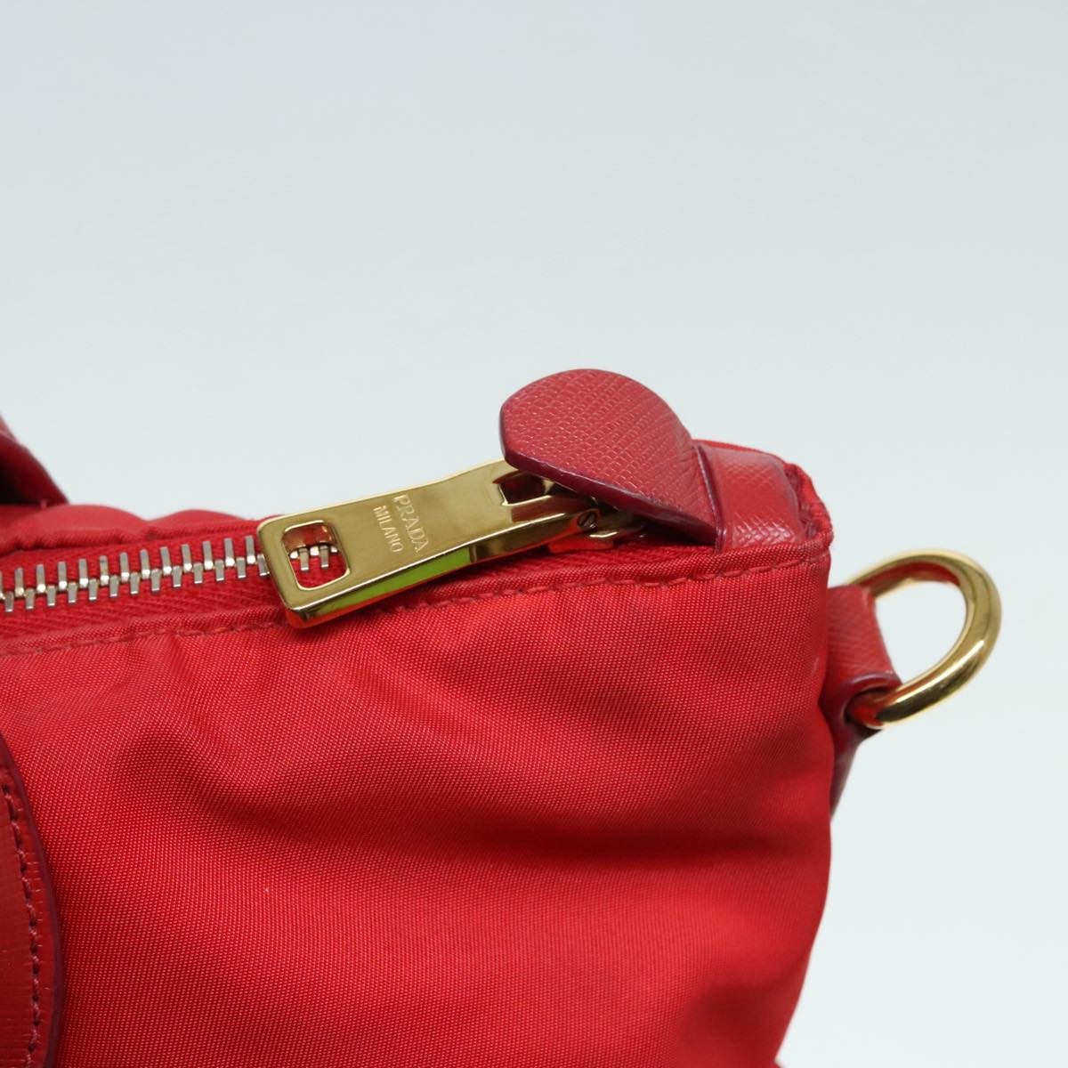 PRADA Hand Bag Nylon Red Auth 91016