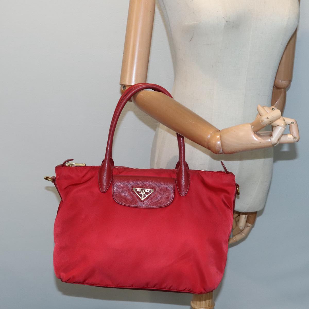 PRADA Hand Bag Nylon Red Auth 91016