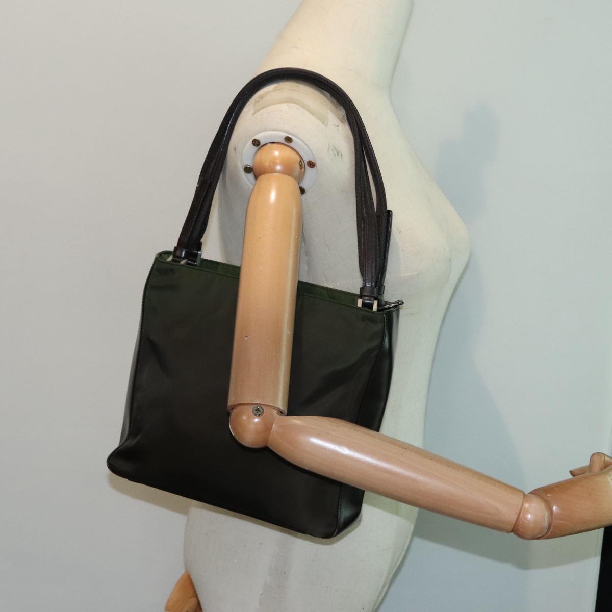 PRADA Tote Bag Nylon Khaki Auth 91017