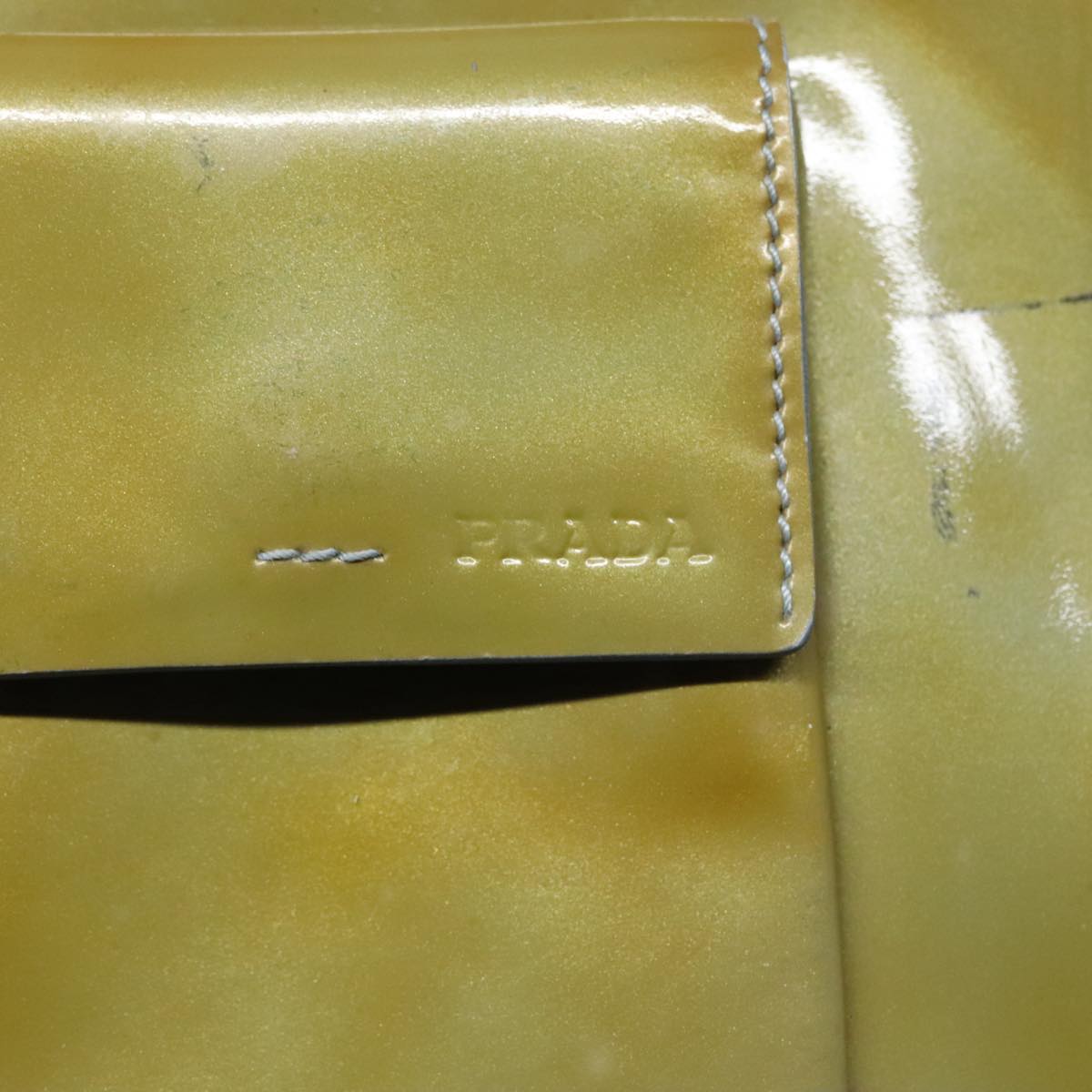 PRADA Hand Bag Enamel Lime Yellow Auth 91019