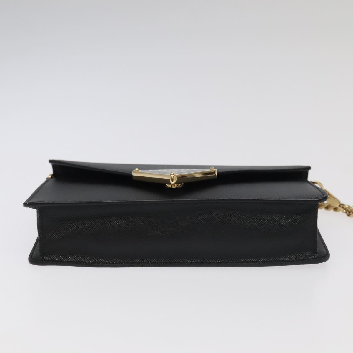 PRADA Chain Shoulder Bag Safiano leather Gold Black Auth 91020S