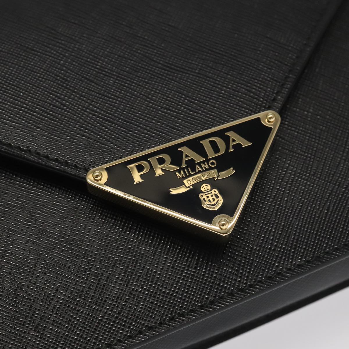 PRADA Chain Shoulder Bag Safiano leather Gold Black Auth 91020S