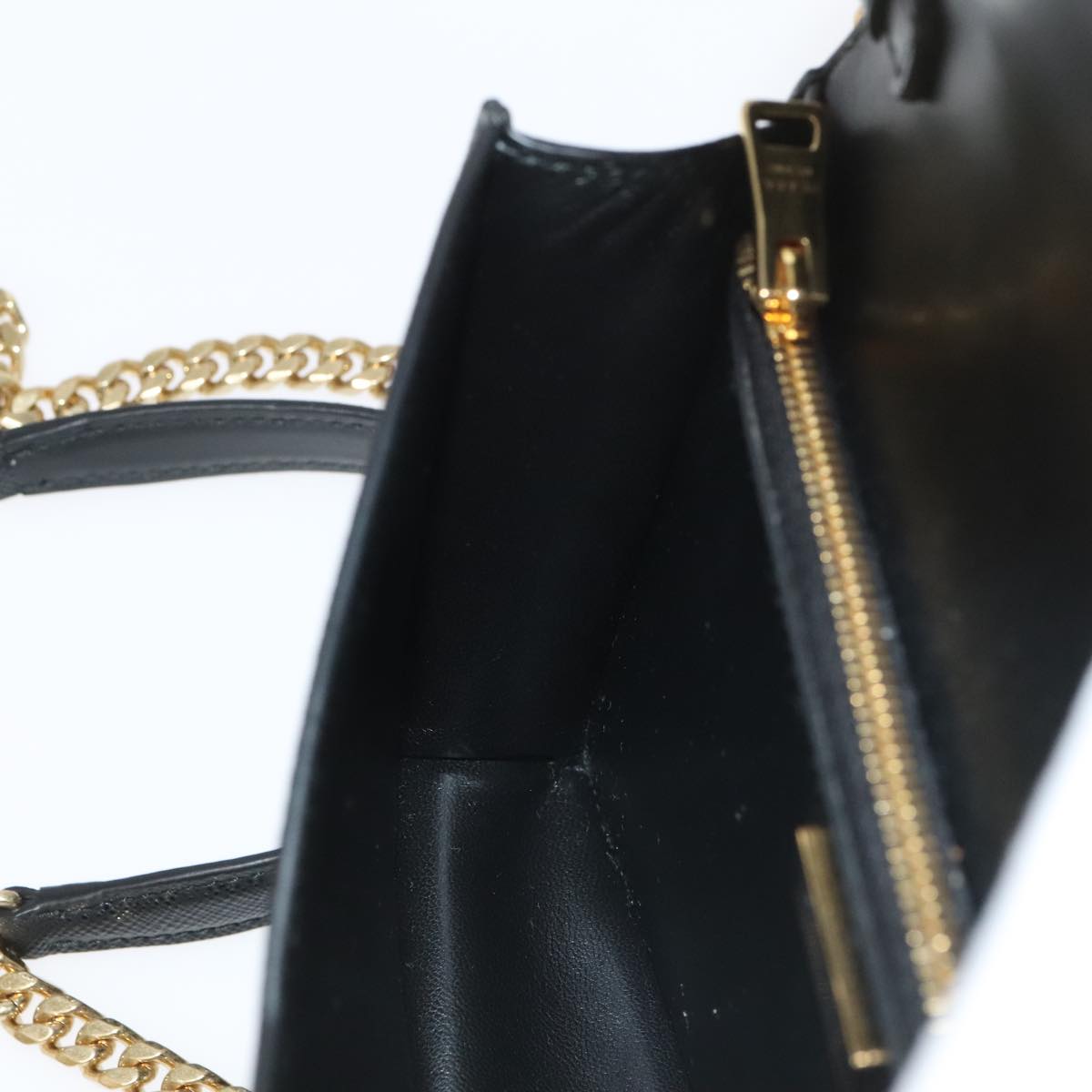 PRADA Chain Shoulder Bag Safiano leather Gold Black Auth 91020S