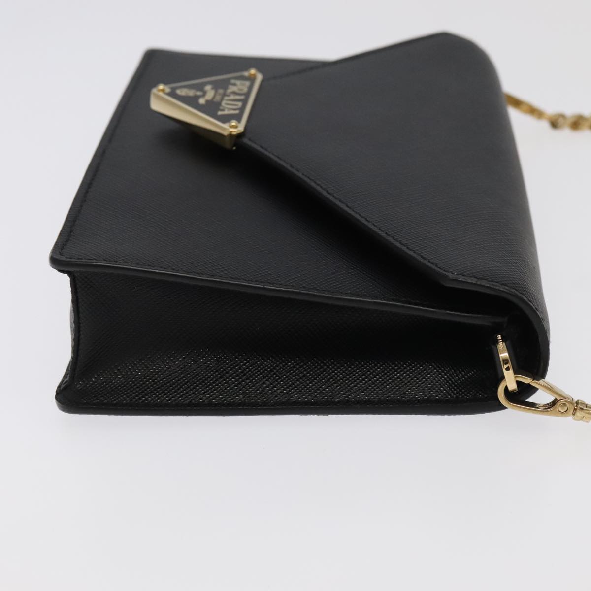 PRADA Chain Shoulder Bag Safiano leather Gold Black Auth 91020S