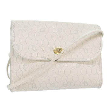 Christian Dior Honeycomb Canvas Shoulder Bag PVC Leather White Gold Auth 91025