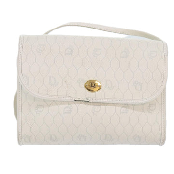 Christian Dior Honeycomb Canvas Shoulder Bag PVC Leather White Gold Auth 91025 - 0