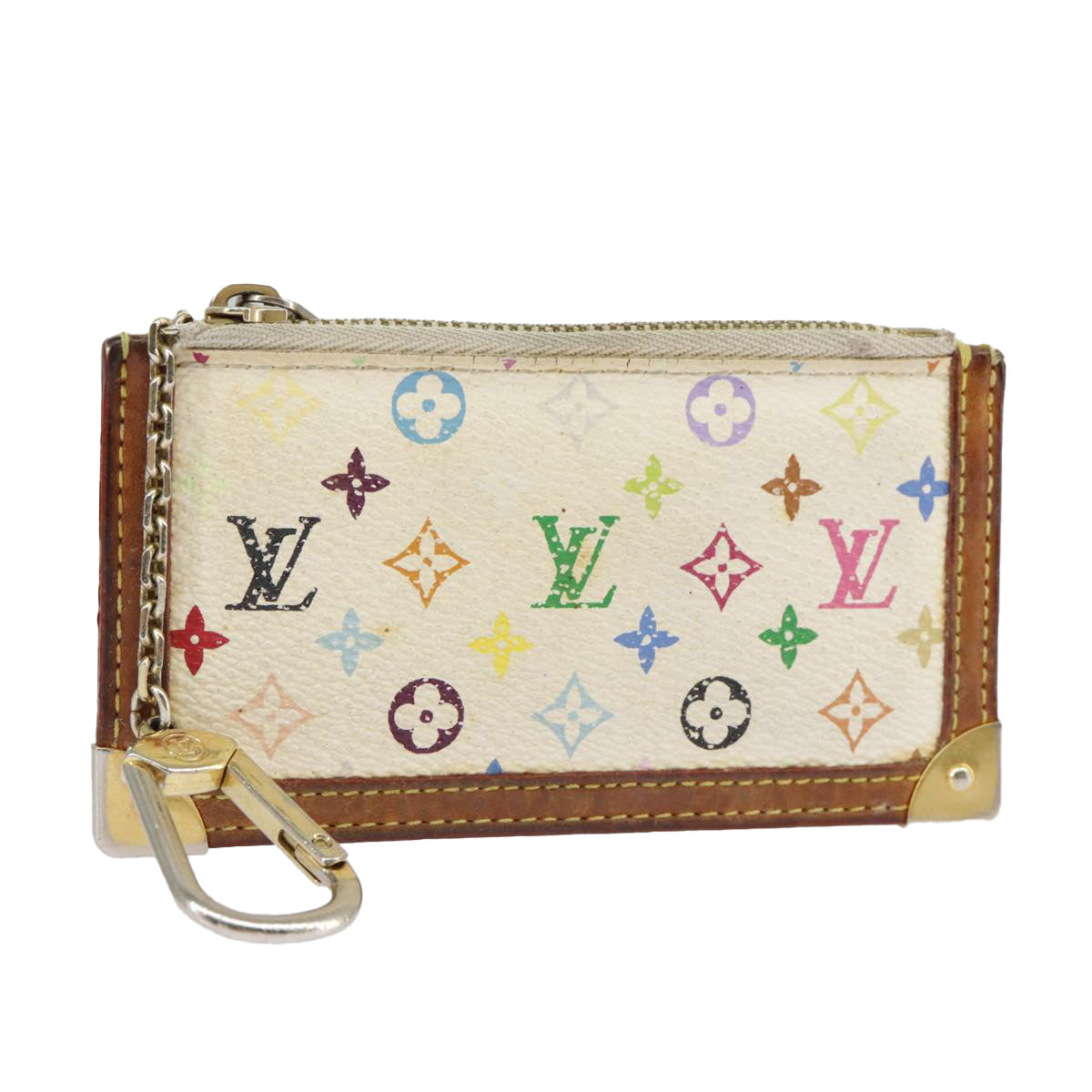 LOUIS VUITTON Multicolor Pochette Cles Coin Purse White M92655 LV Auth 91043