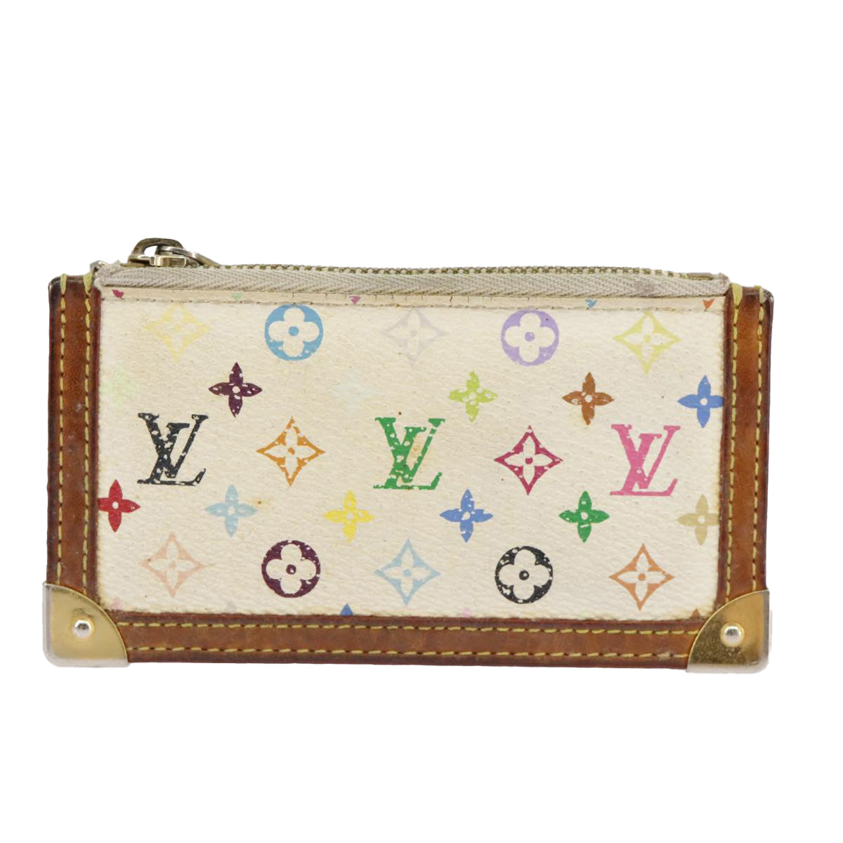 LOUIS VUITTON Multicolor Pochette Cles Coin Purse White M92655 LV Auth 91043