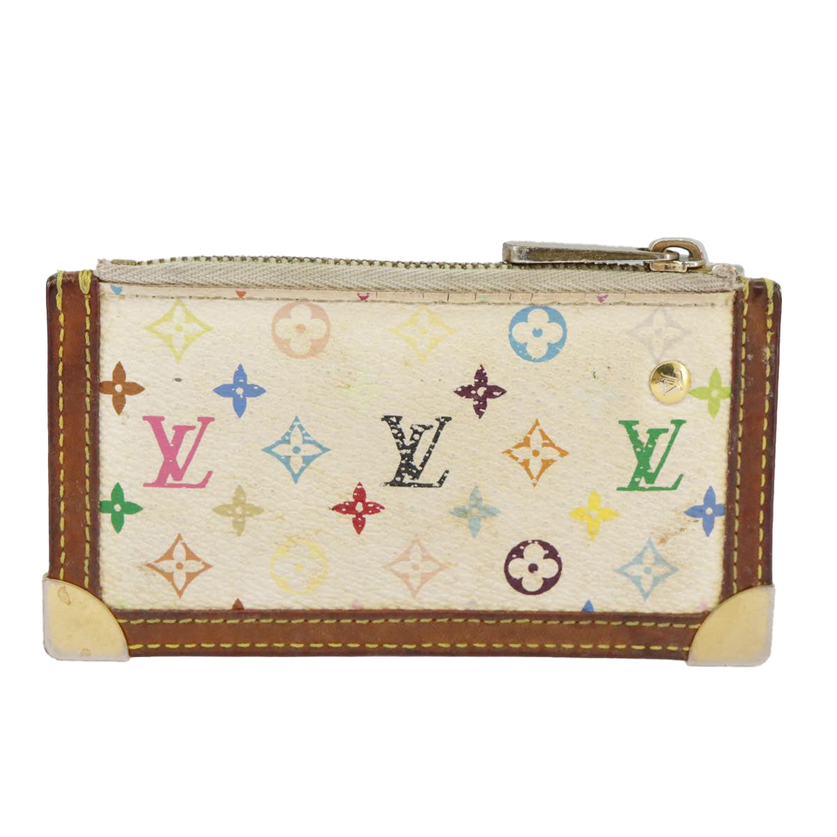 LOUIS VUITTON Multicolor Pochette Cles Coin Purse White M92655 LV Auth 91043 - 0