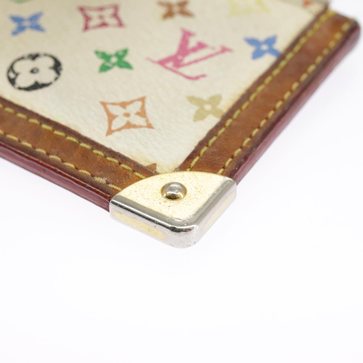 LOUIS VUITTON Multicolor Pochette Cles Coin Purse White M92655 LV Auth 91043