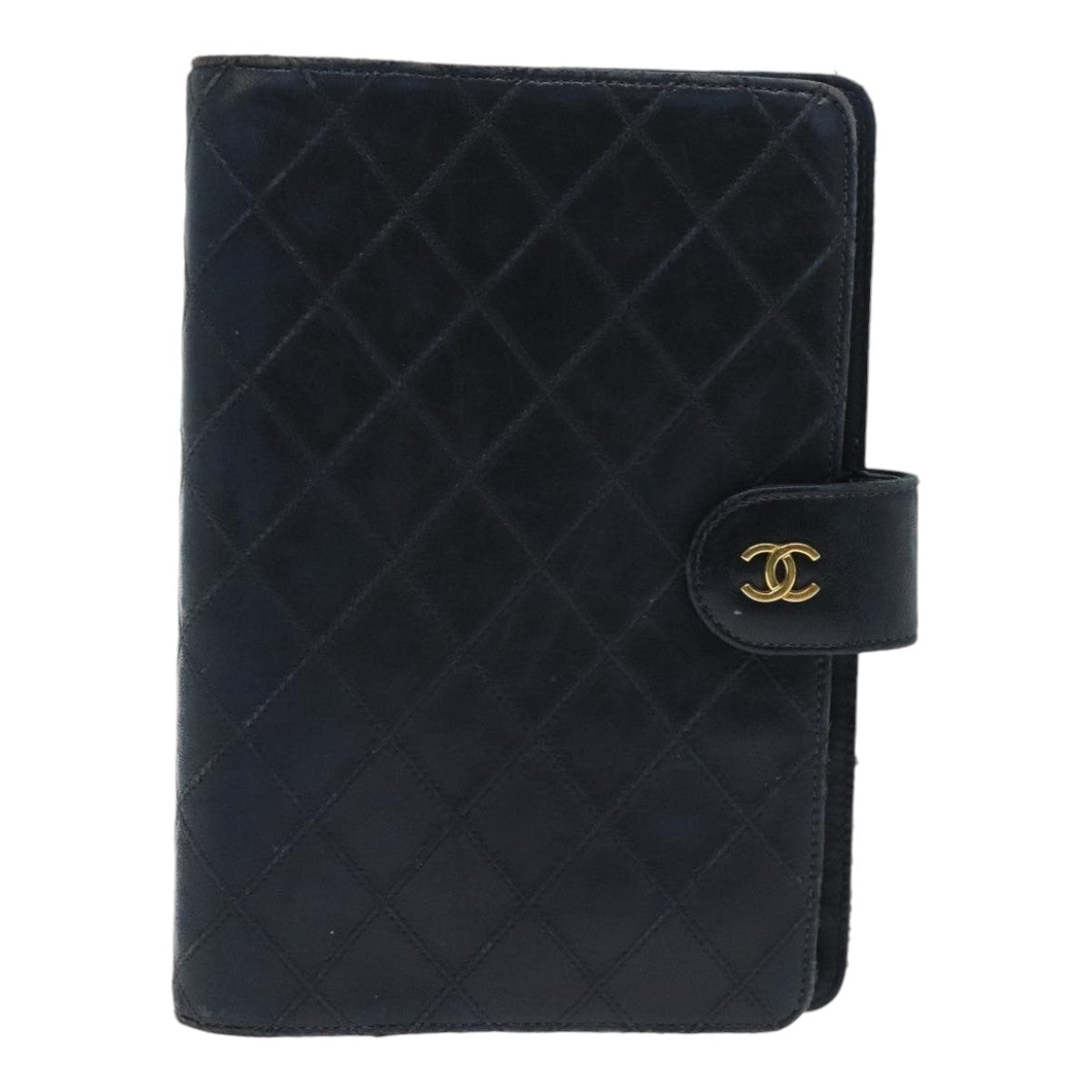 CHANEL Day Planner Cover Caviar Skin Black Gold CC Auth 91186 - 0