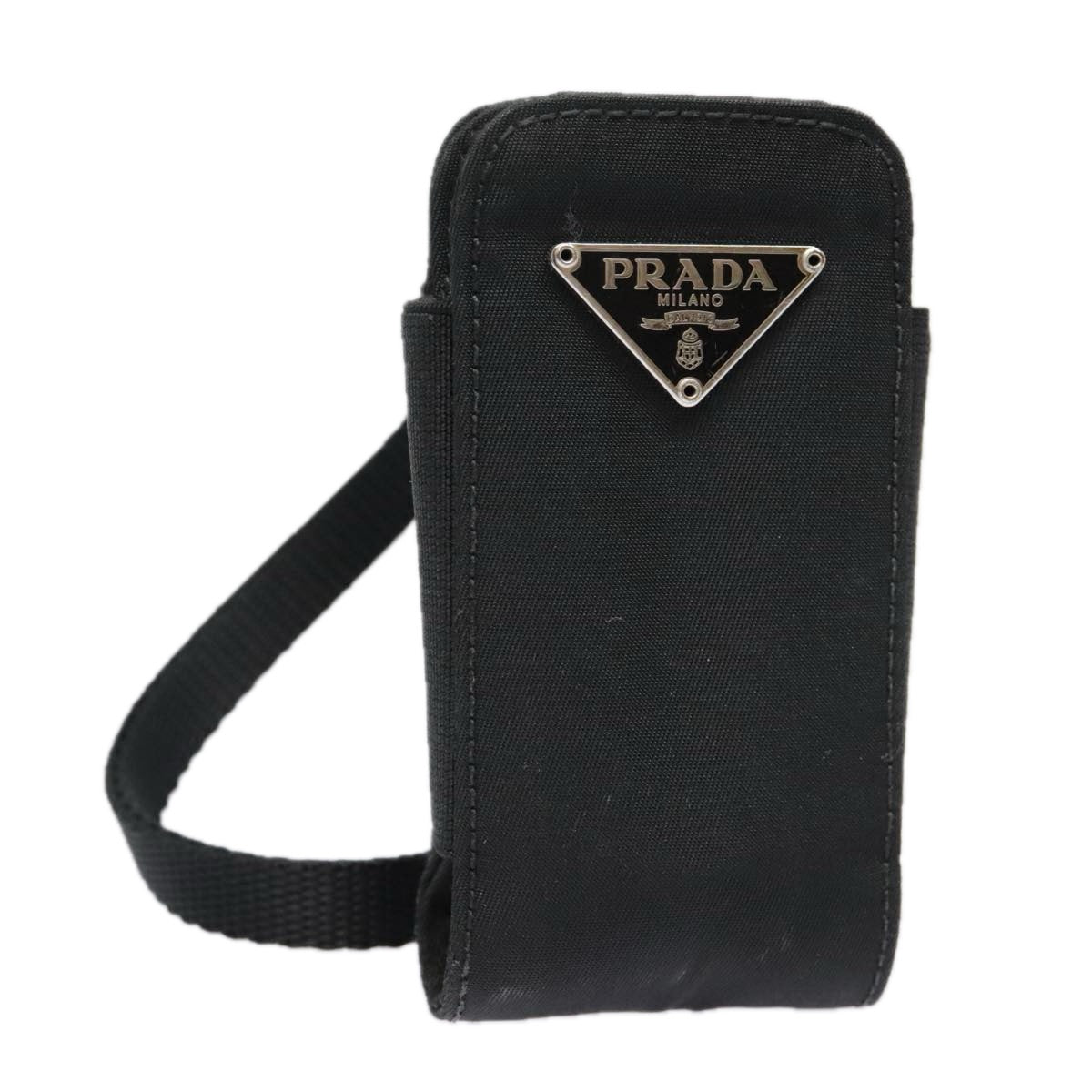 PRADA Neck Case Nylon Black Silver Auth 91191