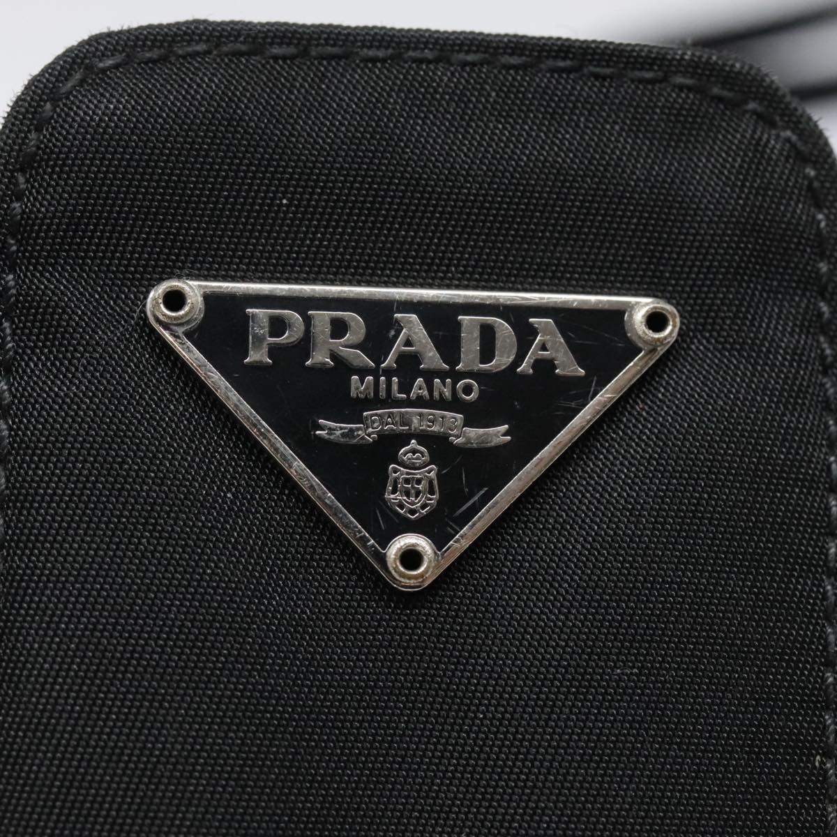 PRADA Neck Case Nylon Black Silver Auth 91191