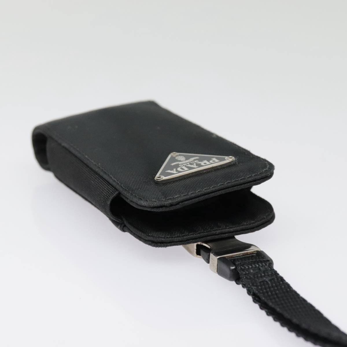 PRADA Neck Case Nylon Black Silver Auth 91191