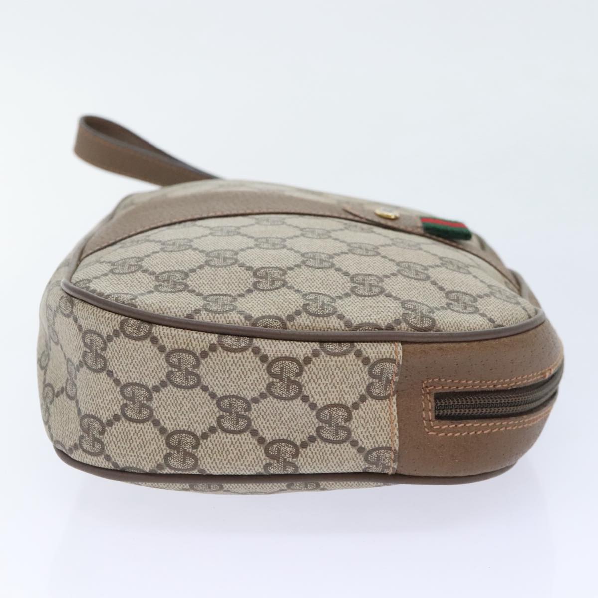 GUCCI GG Canvas Web Sherry Line Clutch Bag PVC Leather Beige Green Auth 91195