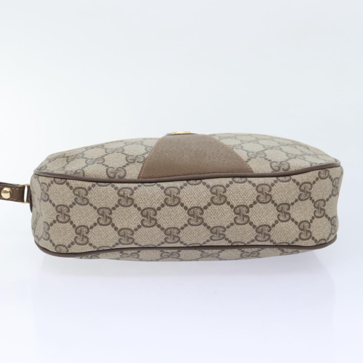 GUCCI GG Canvas Web Sherry Line Clutch Bag PVC Leather Beige Green Auth 91195