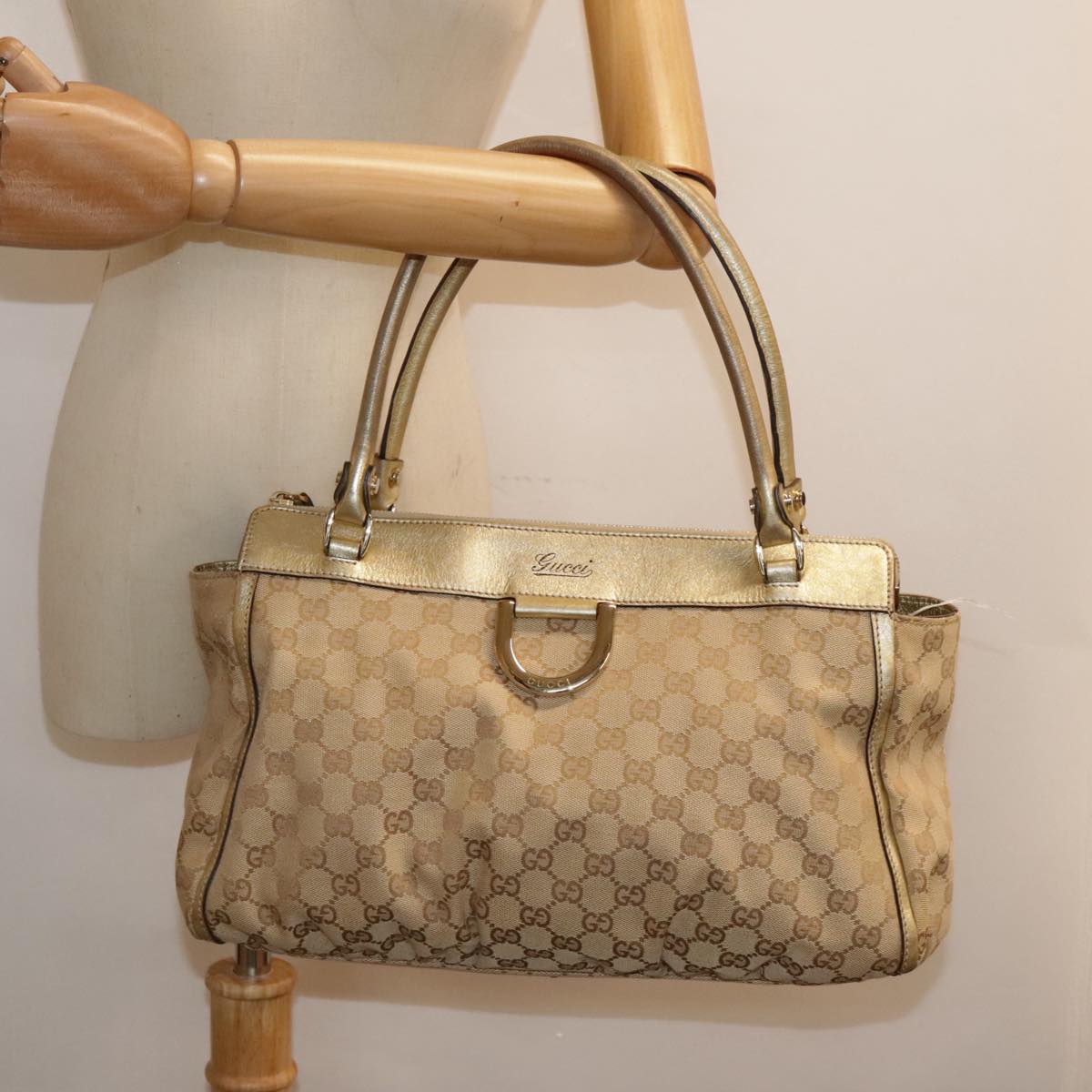 GUCCI GG Canvas Tote Bag Beige Gold 189831 Auth 91207