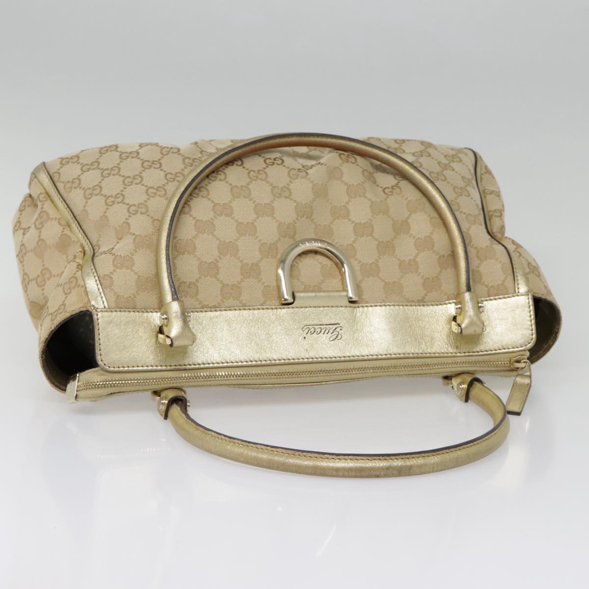 GUCCI GG Canvas Tote Bag Beige Gold 189831 Auth 91207