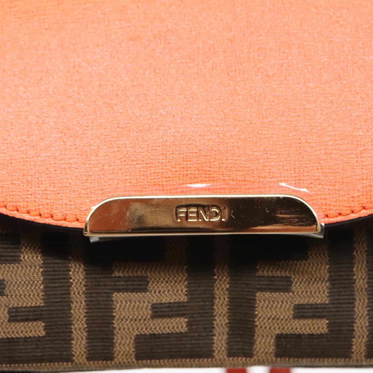 FENDI Zucca Canvas Shoulder Bag Brown Black Orange Auth 91226