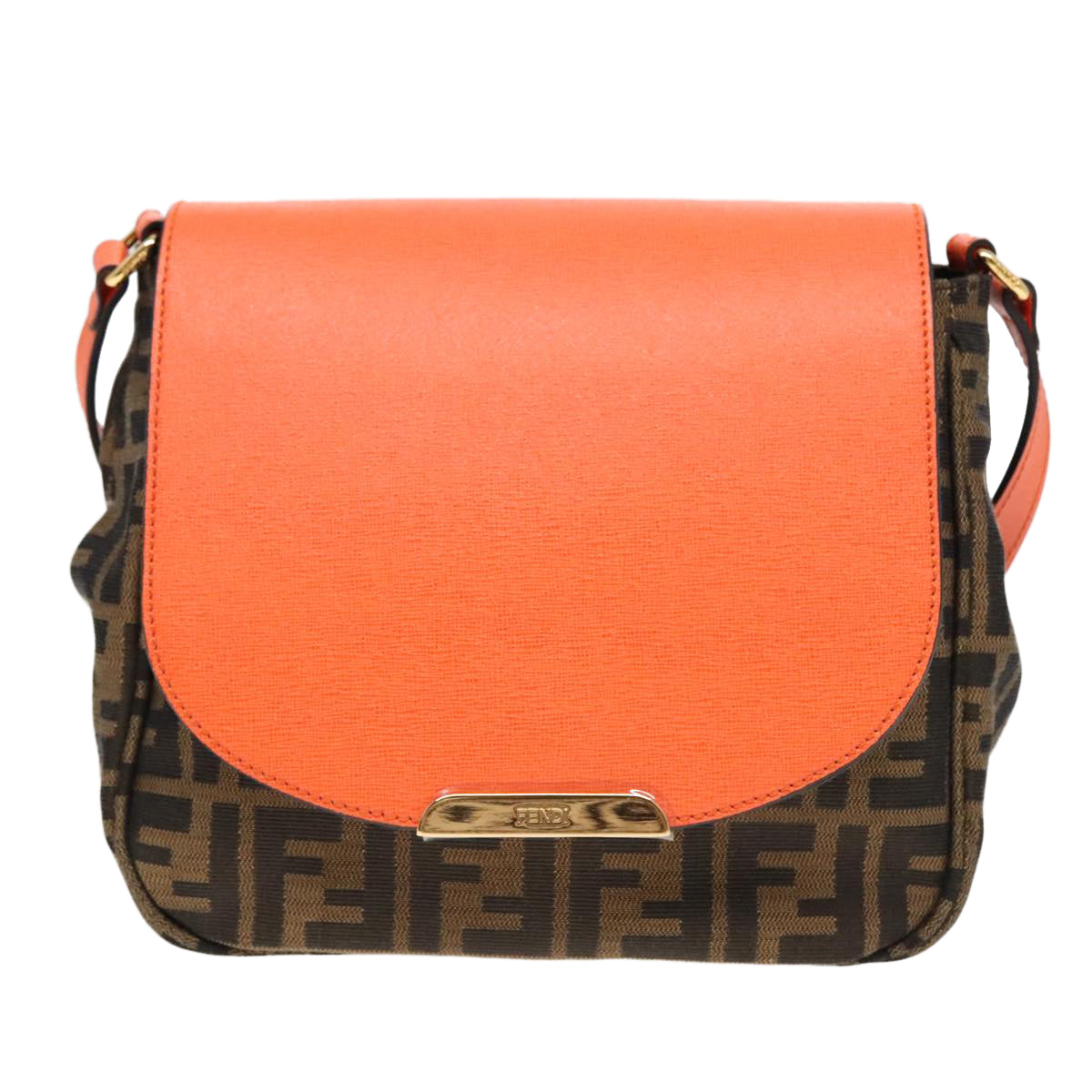 FENDI Zucca Canvas Shoulder Bag Brown Black Orange Auth 91226 - 0