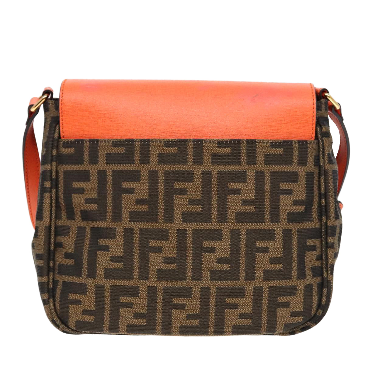 FENDI Zucca Canvas Shoulder Bag Brown Black Orange Auth 91226