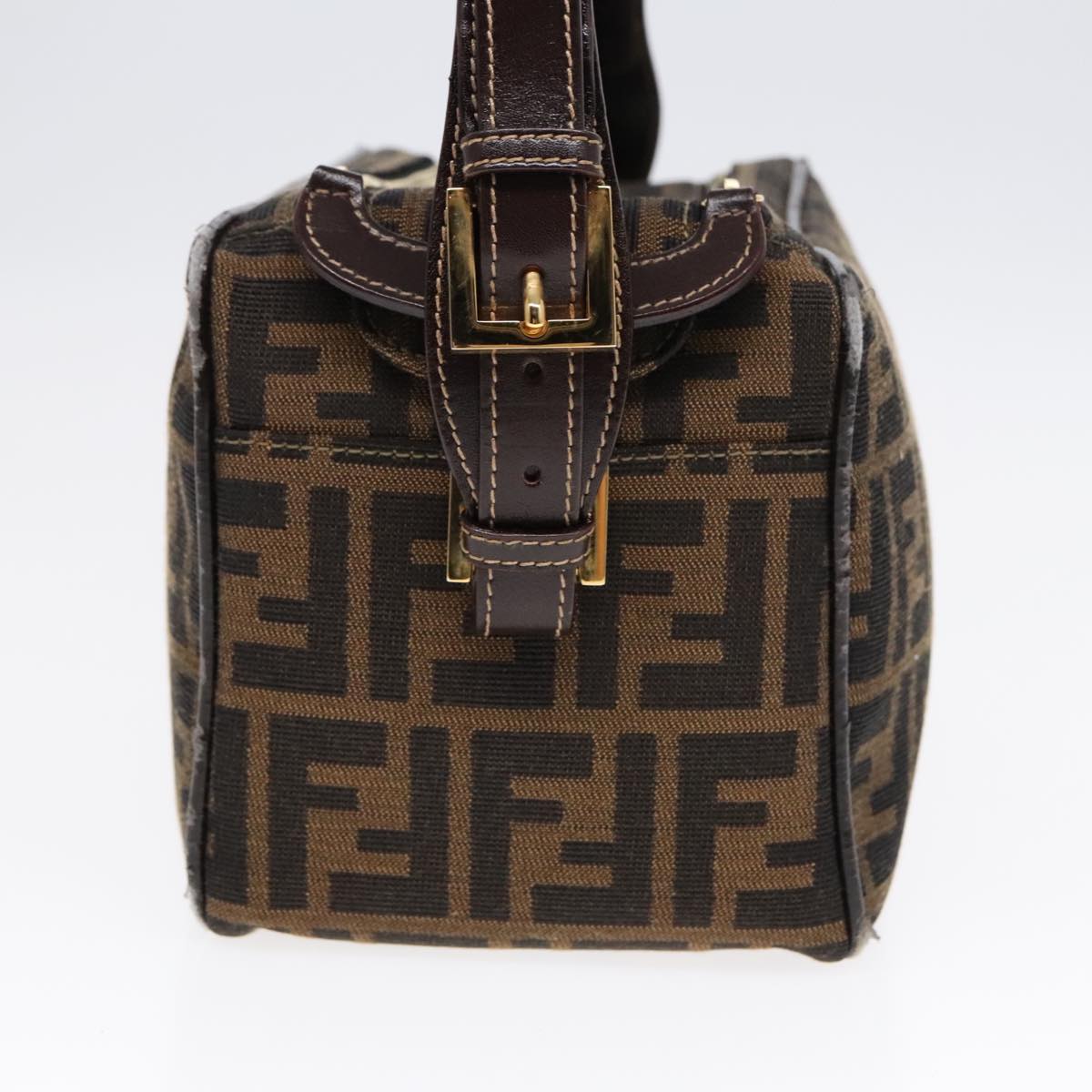 FENDI Zucca Canvas Shoulder Bag Brown Black gold Auth 91227