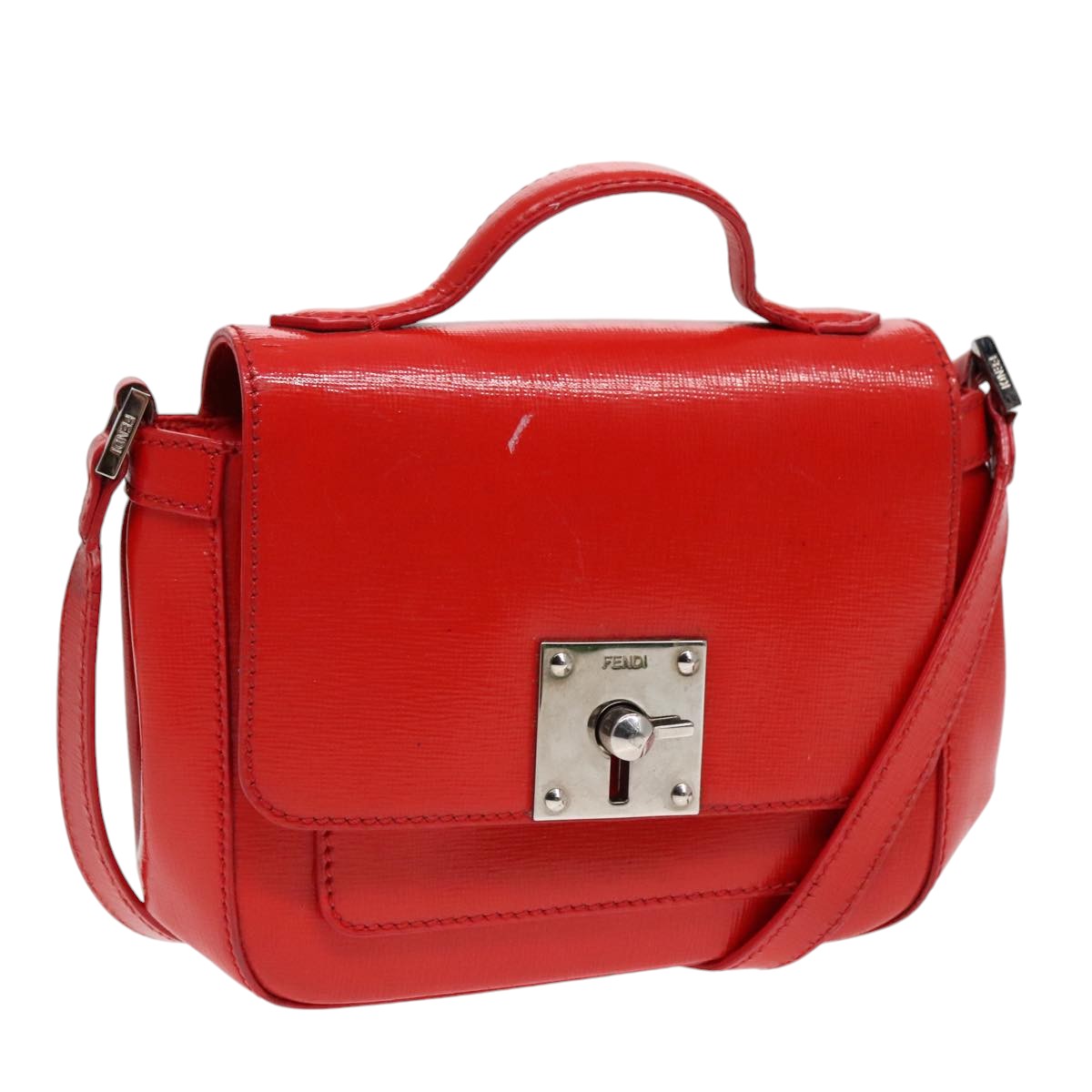 FENDI Shoulder Bag Leather 2way Red Silver Auth 91228