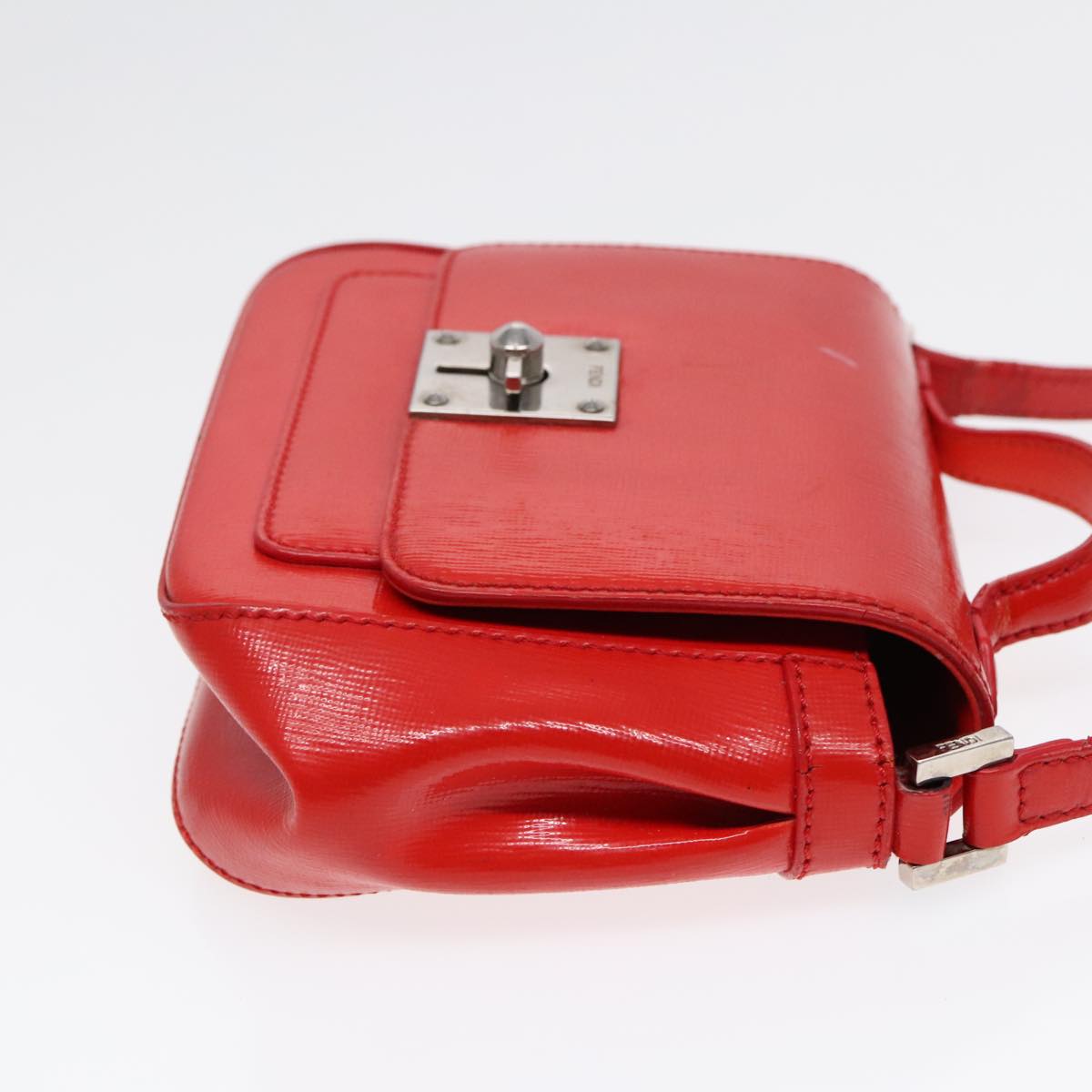 FENDI Shoulder Bag Leather 2way Red Silver Auth 91228