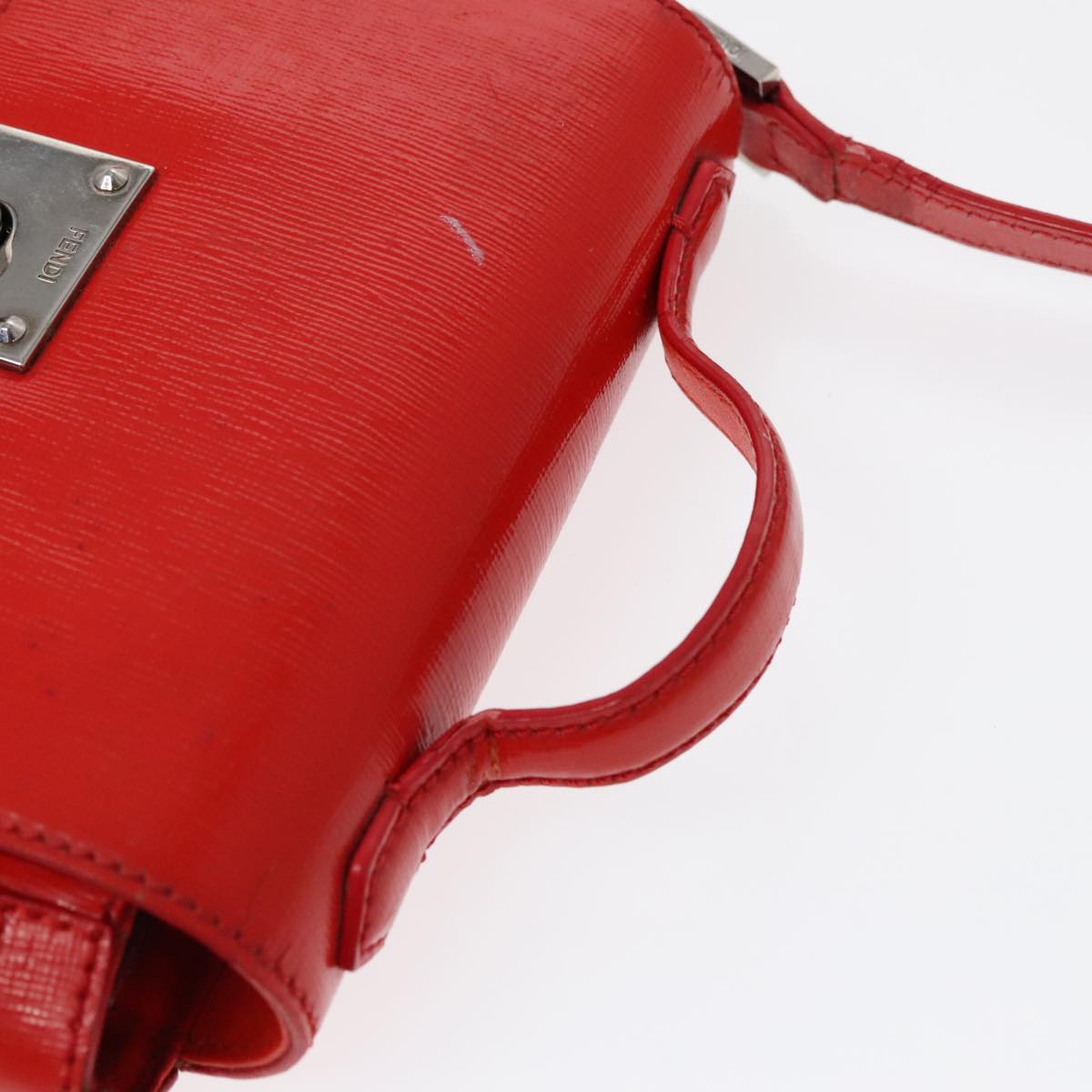 FENDI Shoulder Bag Leather 2way Red Silver Auth 91228