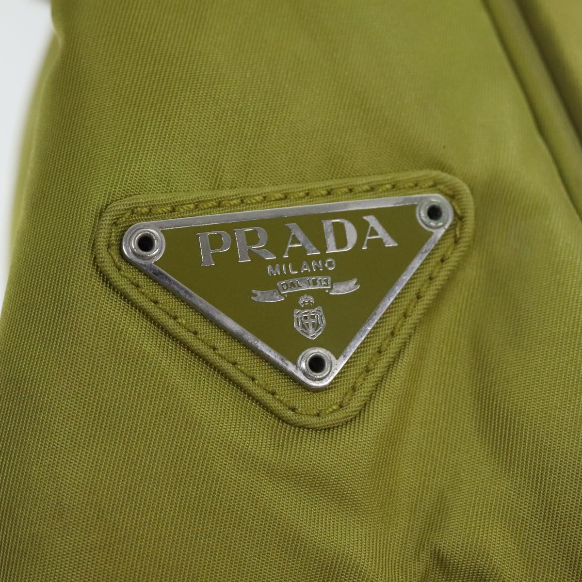 PRADA Shoulder Bag Nylon Khaki Silver Auth 91232