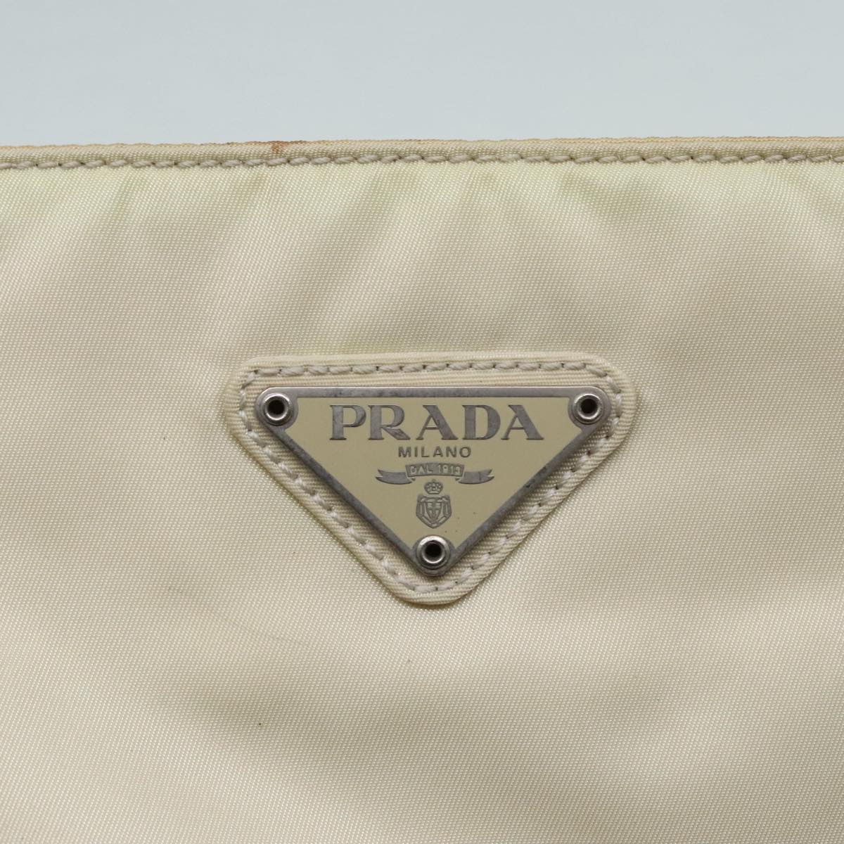 PRADA Hand Bag Nylon White Silver Auth 91233