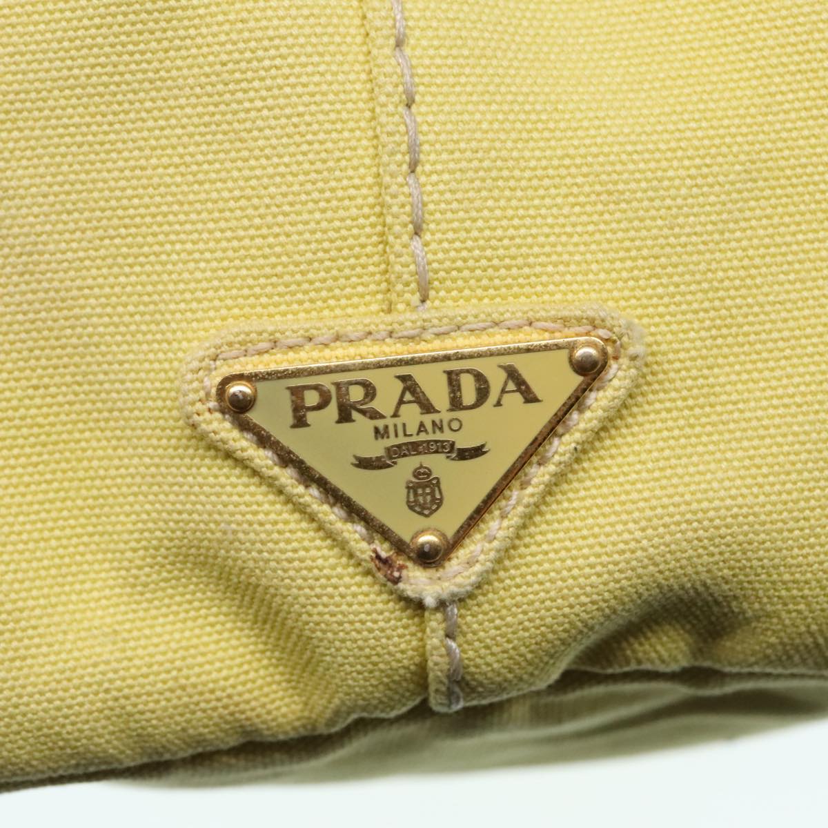 PRADA Canapa MM Hand Bag Canvas Yellow Gold Auth 91234