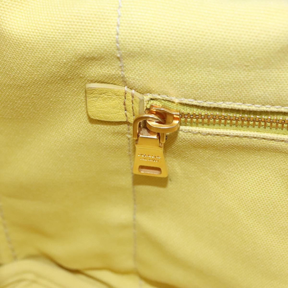 PRADA Canapa MM Hand Bag Canvas Yellow Gold Auth 91234