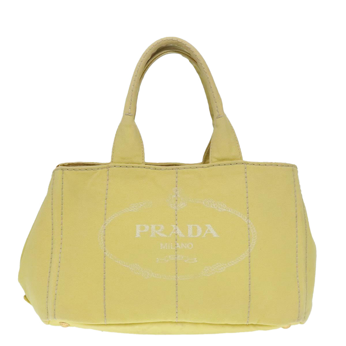 PRADA Canapa MM Hand Bag Canvas Yellow Gold Auth 91234