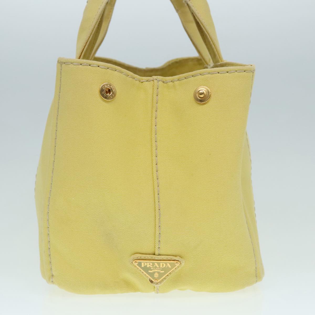 PRADA Canapa MM Hand Bag Canvas Yellow Gold Auth 91234