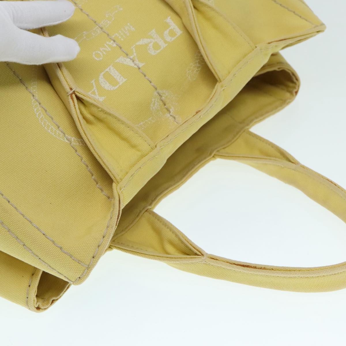 PRADA Canapa MM Hand Bag Canvas Yellow Gold Auth 91234