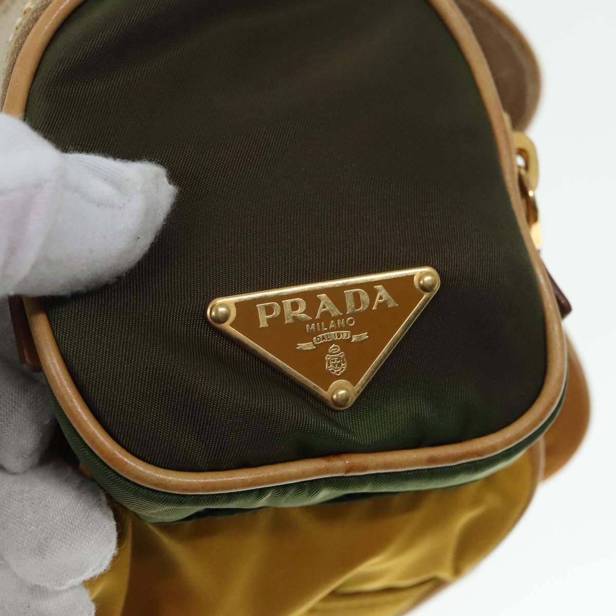 PRADA Shoulder Bag Canvas Beige Gold Auth 91235