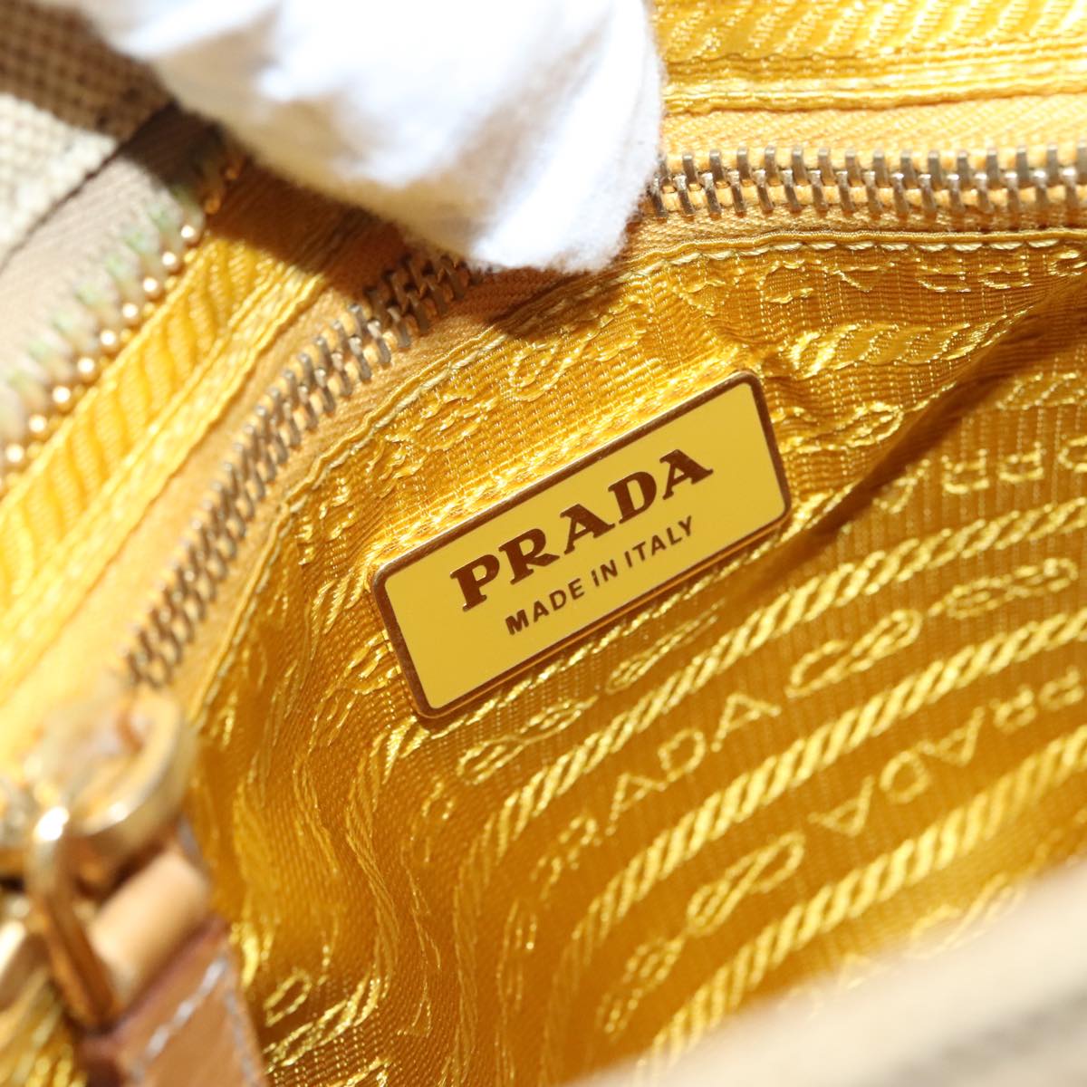 PRADA Shoulder Bag Canvas Beige Gold Auth 91235