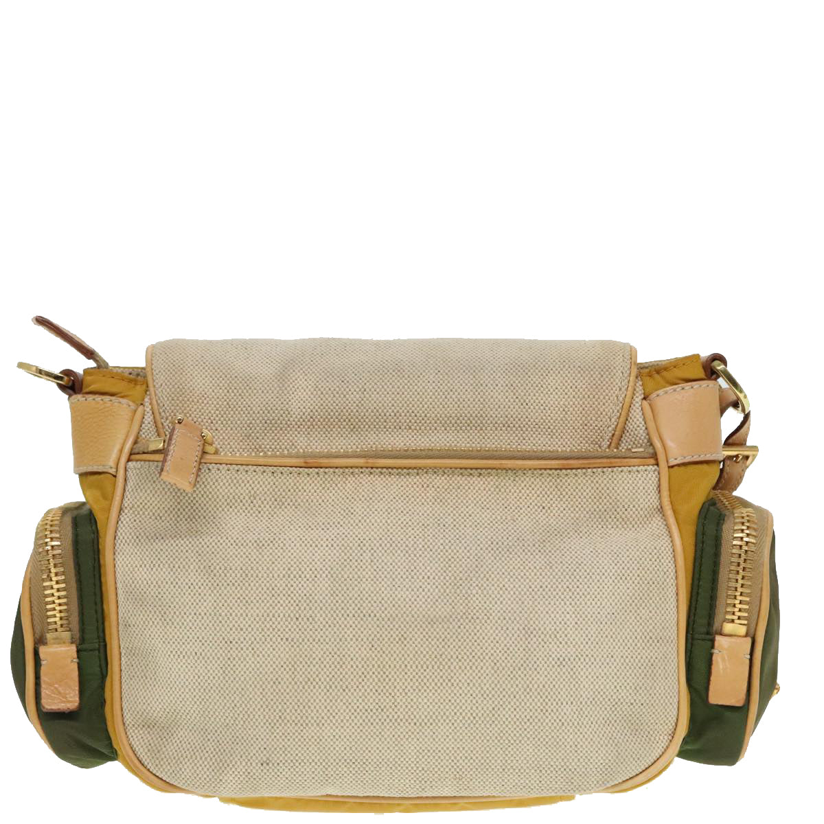 PRADA Shoulder Bag Canvas Beige Gold Auth 91235 - 0