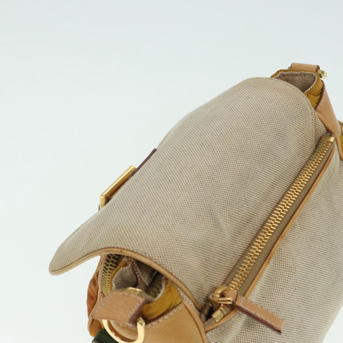 PRADA Shoulder Bag Canvas Beige Gold Auth 91235