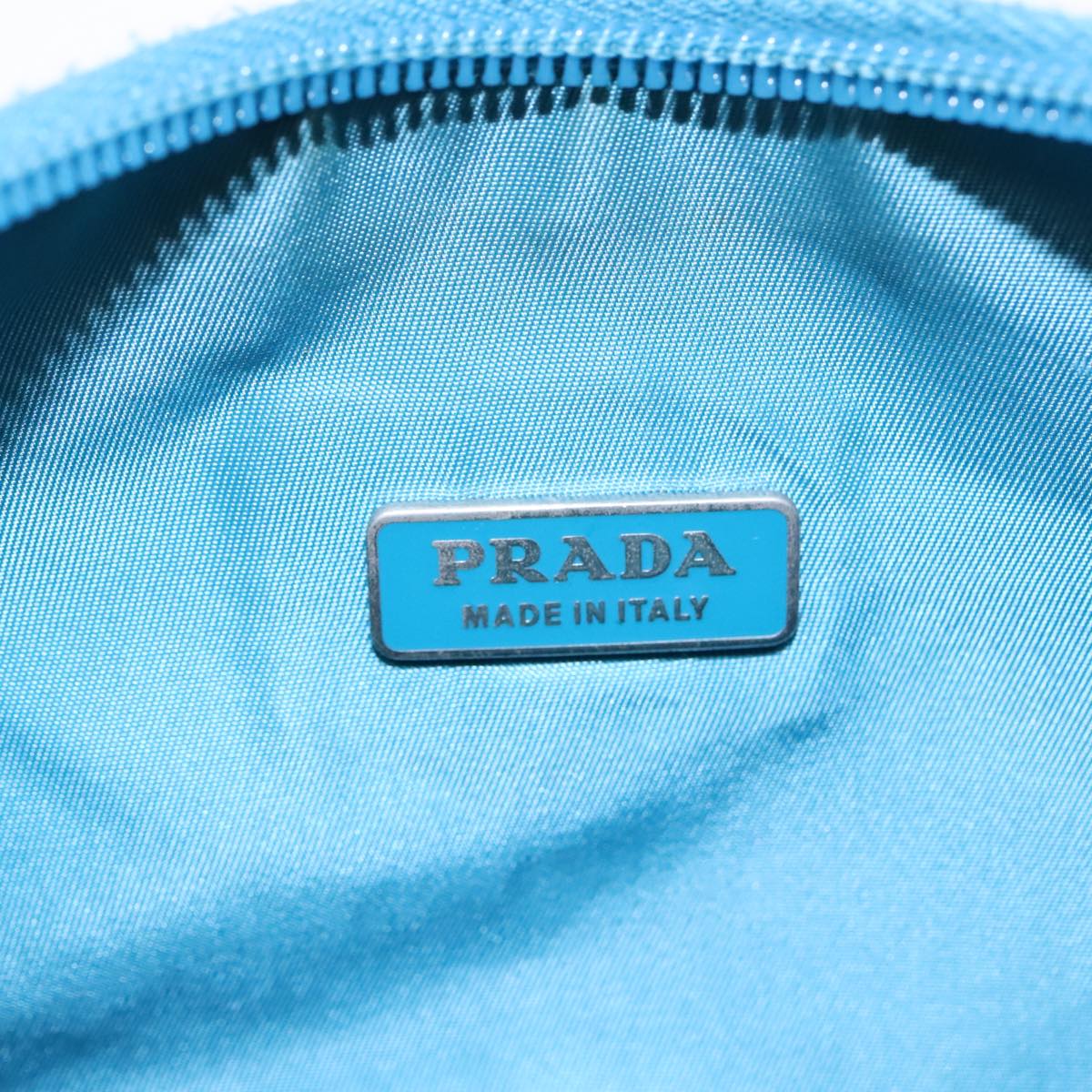 PRADA Hand Bag Nylon Light Blue Beige Silver Auth 91237