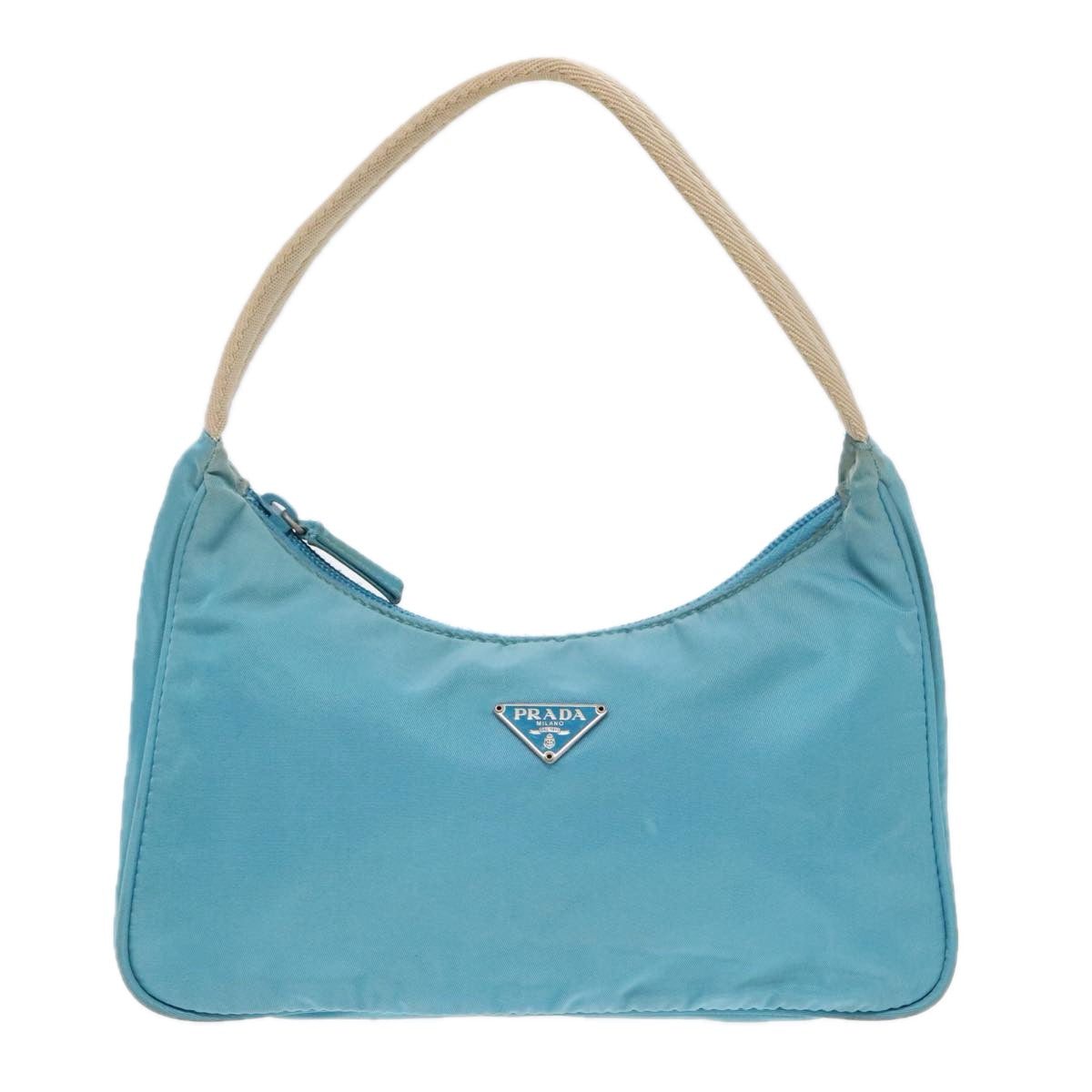 PRADA Hand Bag Nylon Light Blue Beige Silver Auth 91237 - 0