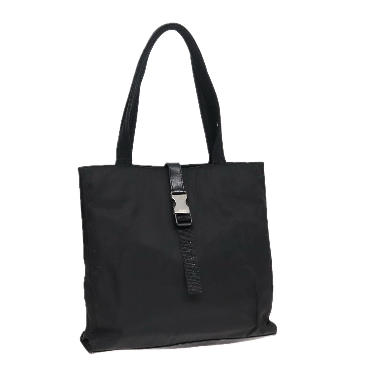 PRADA Tote Bag Nylon Black Silver Auth 91238