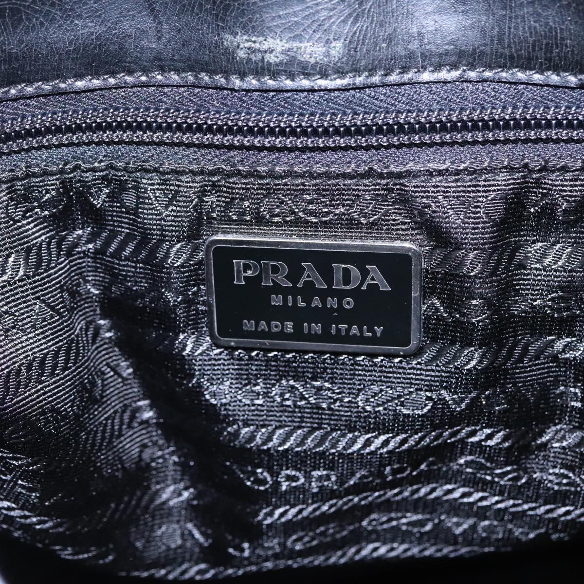 PRADA Tote Bag Nylon Black Silver Auth 91238