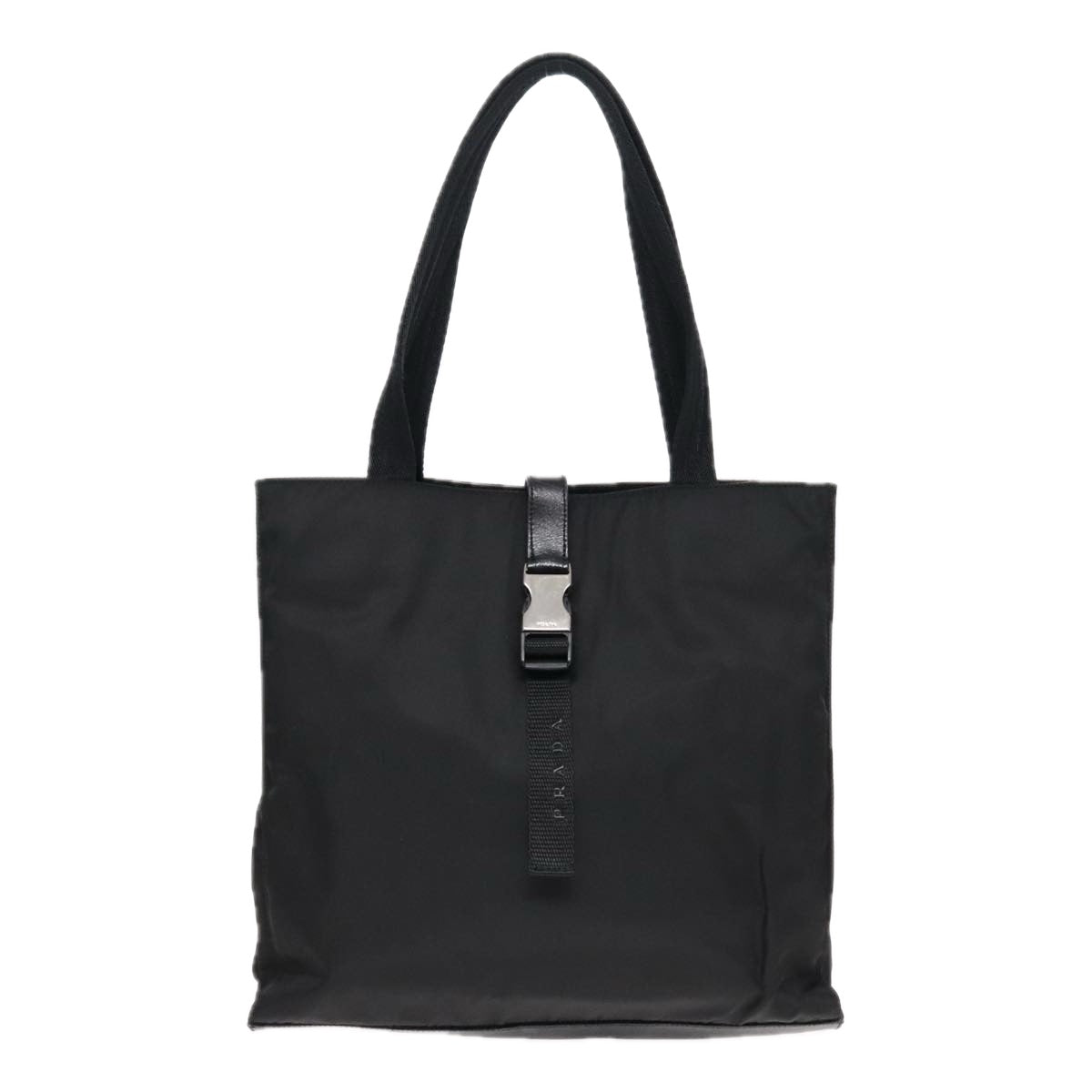 PRADA Tote Bag Nylon Black Silver Auth 91238