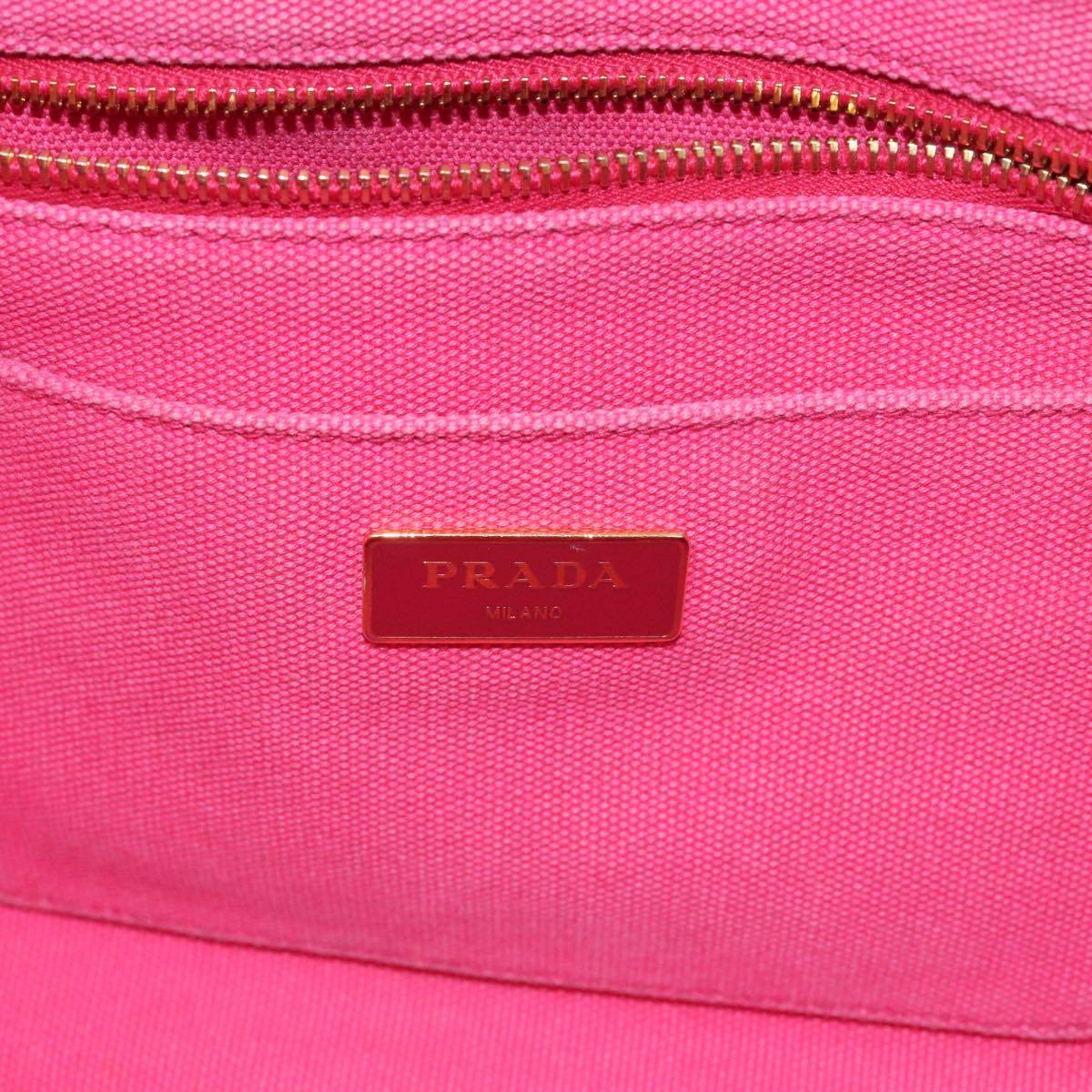 PRADA Canapa MM Hand Bag Canvas Pink Gold Auth 91241