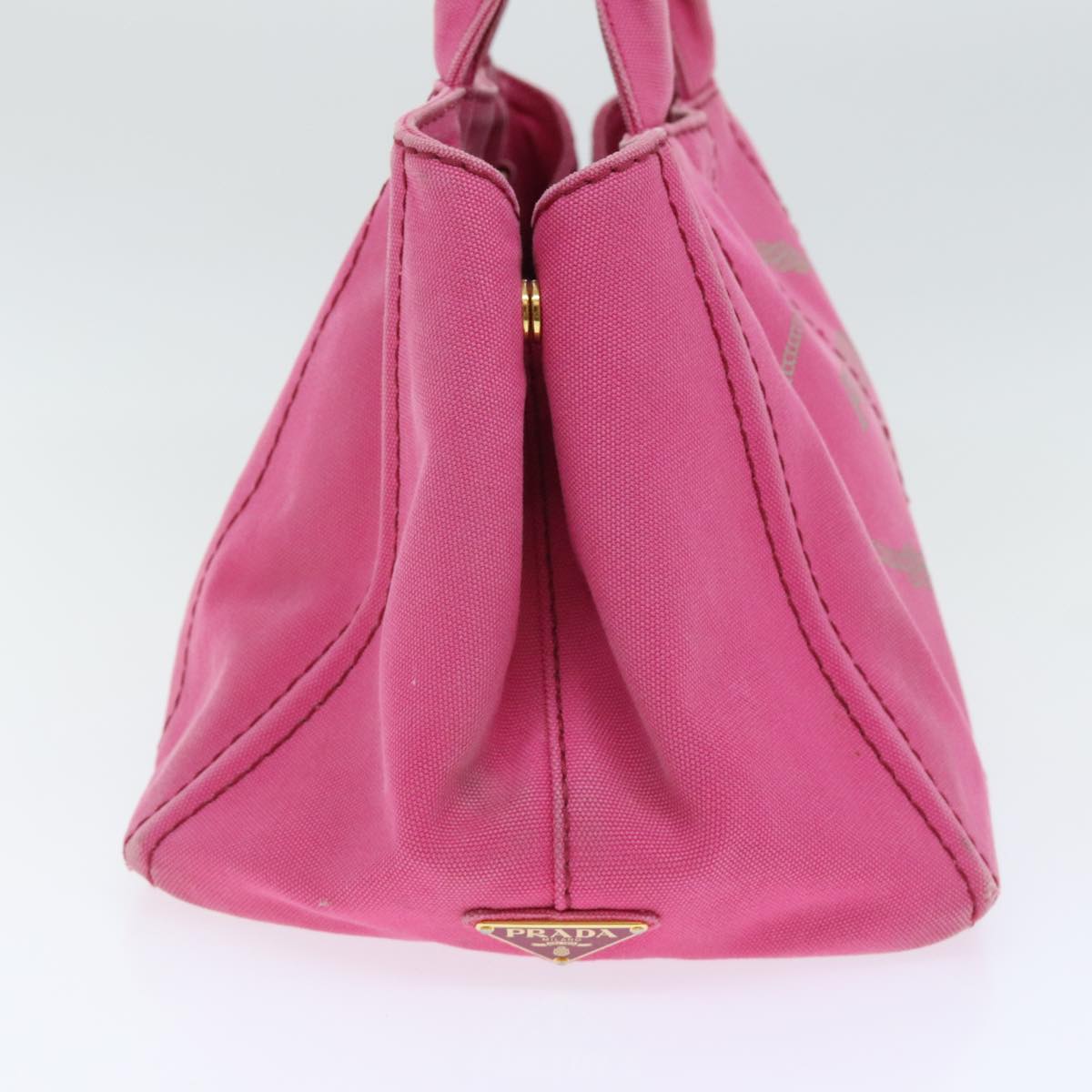 PRADA Canapa MM Hand Bag Canvas Pink Gold Auth 91241