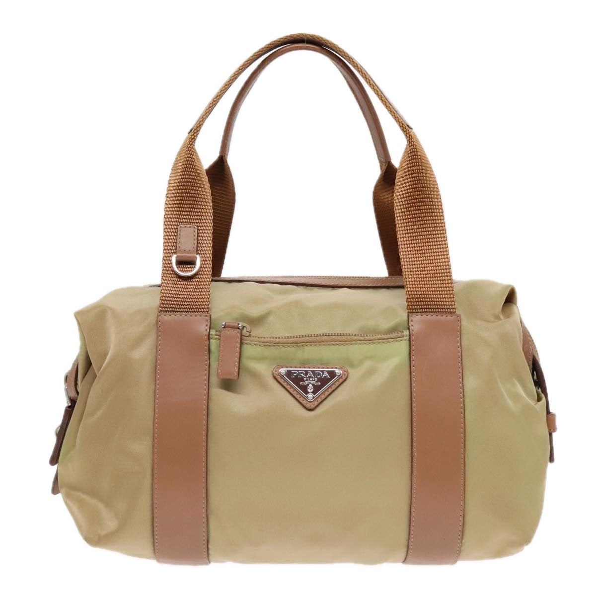 PRADA Hand Bag Nylon Khaki Silver Auth 91245